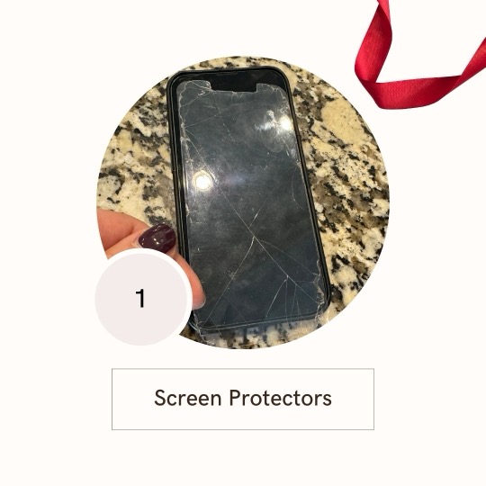 Photo of a cracked iPhone screen protector and a not cracked iPhone screen.