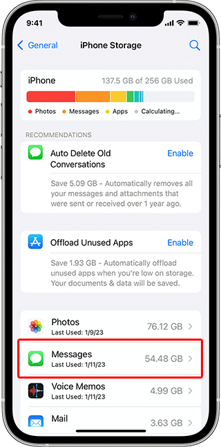 How to check how much iPhone storage your text messages are taking up.