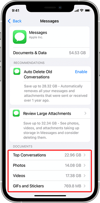 How much space do text messages take up on my iPhone