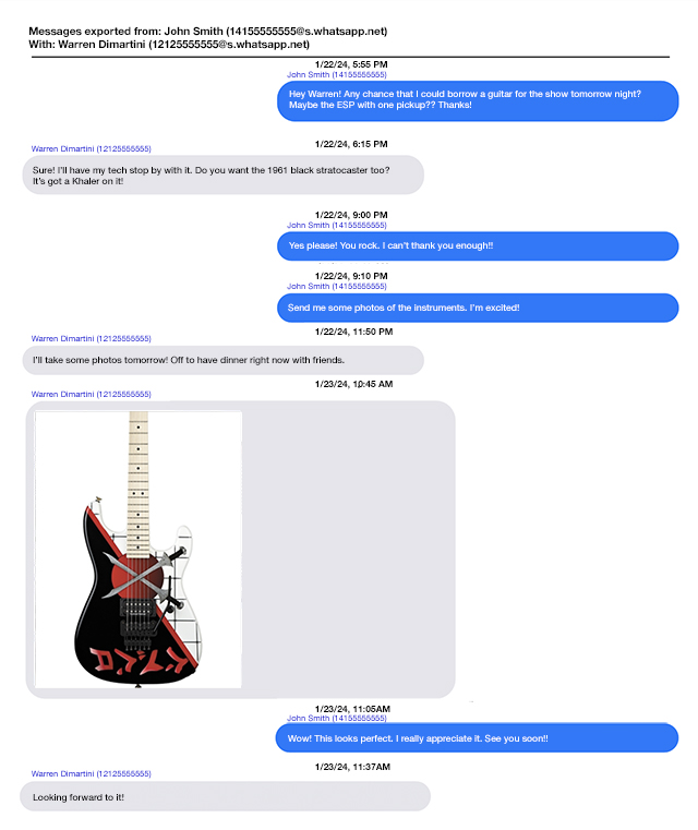 PDF document example of WhatsApp chats ready to be printed out.