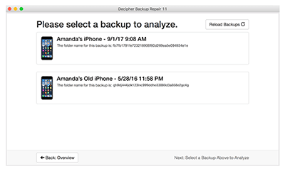 View all of your iOS backups and select the one you would like to repair.