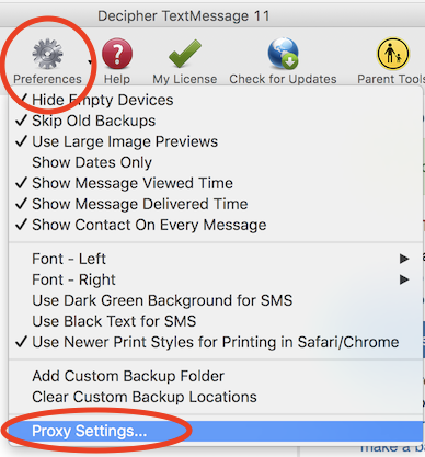 Web proxy settings in Decipher TextMessage